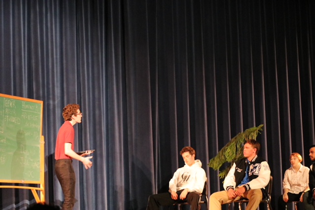Will Esposito leads Follies actors in a comedy sketch. Photo by Justin Liu