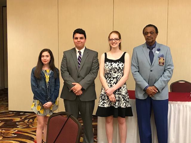 The top three from the District competition with the Optimist Governor (right). Manheim Township’s Benton Waters (second from the left) placed first. Photo courtesy of Kristel Kennedy.					