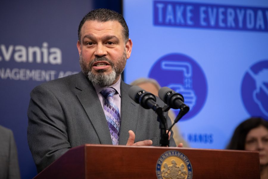 Pedro Rivera, PA Secretary of Education, briefs the press on coronavirus and its effects on schools. Courtesy of Governor Tom Wolf. 