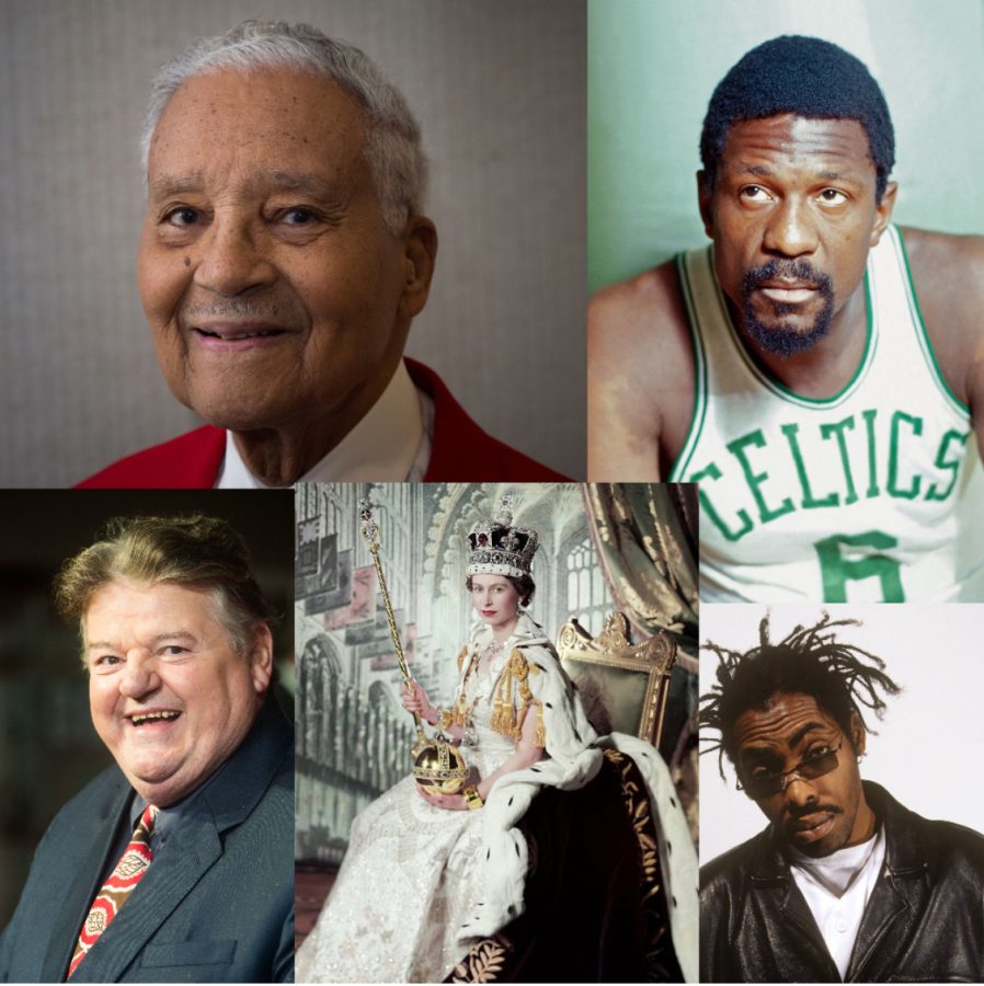 (Top left to bottom right) Images of, Charles McGee, Bill Russell, Robbie Coltrane, Queen Elizabeth Windsor II, Coolio