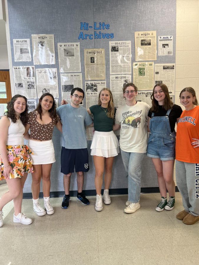The 2022-2023 staff of The Township Times. From left to right: Maddie Balestier, Claire Miller, Joseph Valenzo, Gracie Clawson, Helena Carroll, Addison Journey, and Francesca Rossini. Not pictured: Shayna Finkelstein, Rose Montgomery, Annabel Albright, Katherine Riley, and Molly McCamant.