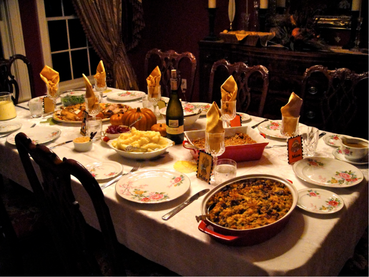 Citation:
https://www.flickr.com/photos/22870477@N04/4136809491
Beautiful table with thanksgiving food by hildgrim is licensed under CC BY-SA 2.0. To view a copy of this license, visit https://creativecommons.org/licenses/by-sa/2.0/?ref=openverse. No changes made to image.