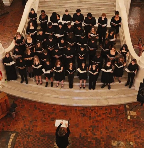 The concert choir performing at the capitol.