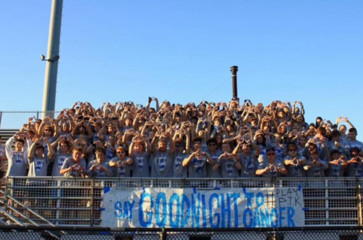 Image via Lilly Briner. The Manheim Township student section during “Play FTK” football game during September 2023