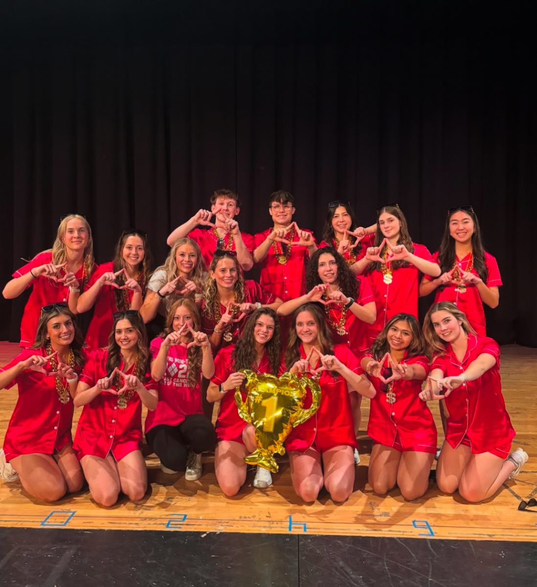 The Swimming and Diving team who got first for sports team fundraising. Taken by Ms. Fallows.
