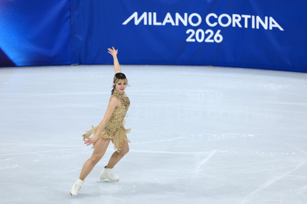 Feb 19, 2026; Milan, Italy; Alysa Liu of the United States competes in the women's free skate during the Milano Cortina 2026 Olympic Winter Games at Milano Ice Skating Arena. Mandatory Credit: Katie Stratman-Imagn Images